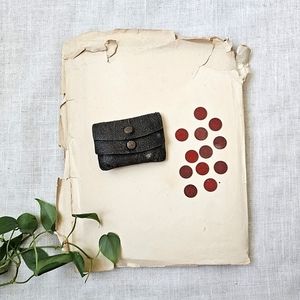 WWII Antique Womens Black Wallet Purse and Lot of 12 OPA Red Point Ration Tokens